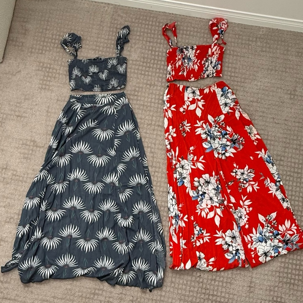 Lulus | Two Floral Two Piece Sets - Red and Blue
